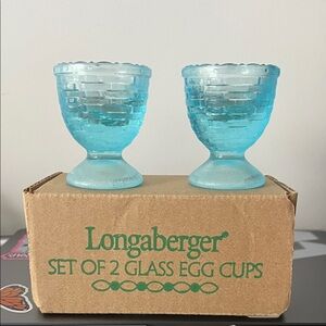 Longaberger Aqua Glass Egg Cups Pair